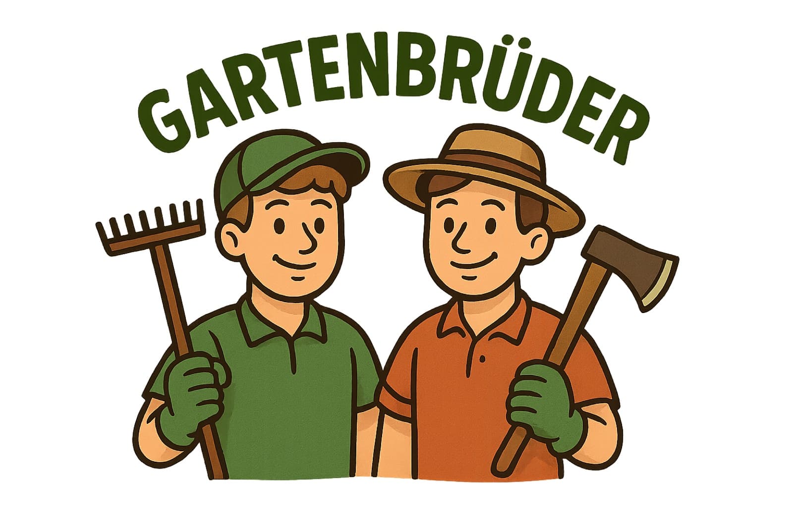 Gartenbrüder — zwei junge Gärtner mit Werkzeug